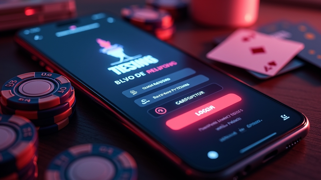 Smartphone mit Login- und Einzahlungsbereich in dunkler Casino-Optik