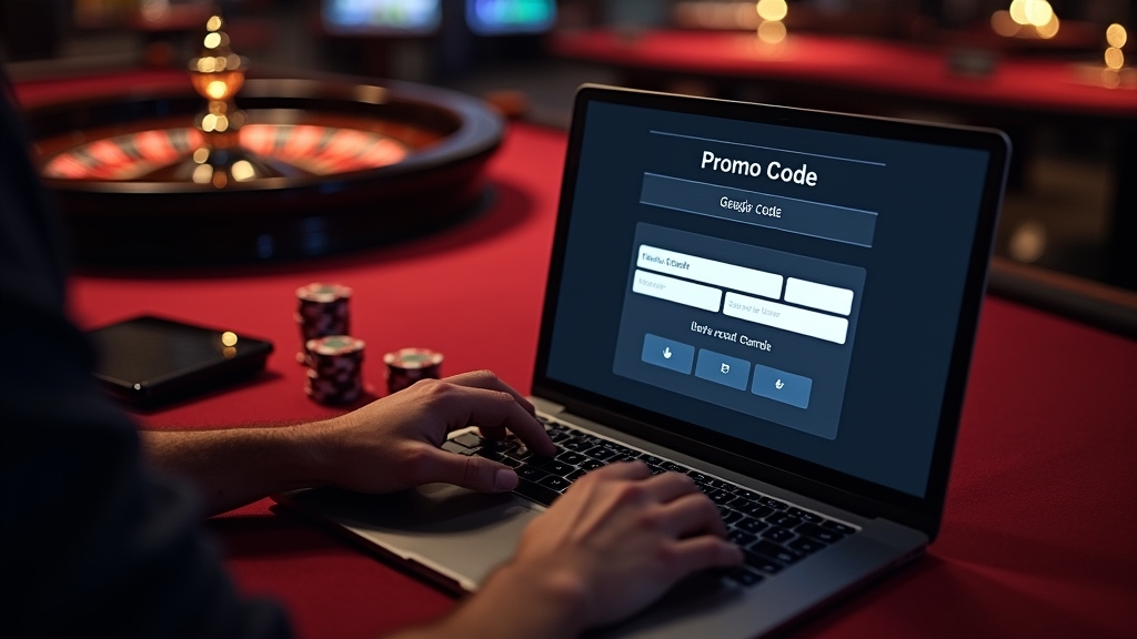 Casino-Kasse mit Eingabefeld für Promo-Code auf dem Laptop
